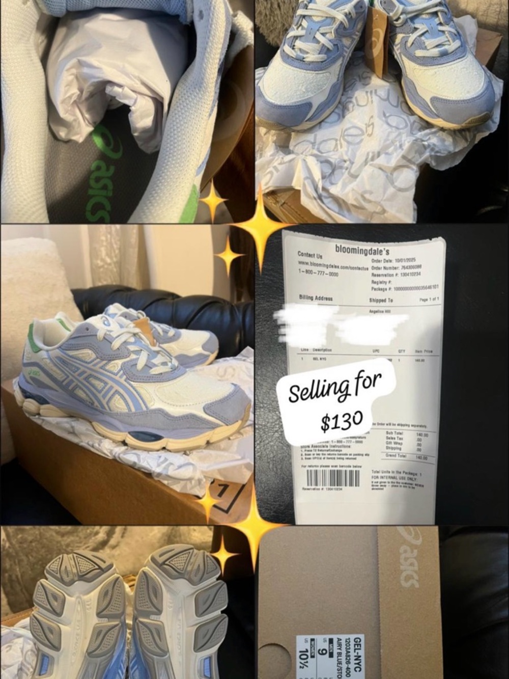 Asics White & Light Blue Sneakers with Green Logo